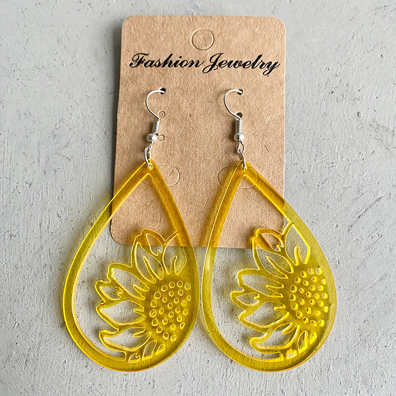Wholesale 2 Pairs/Pack Acrylic Hollow Out Sun Flower Cactus Earrings