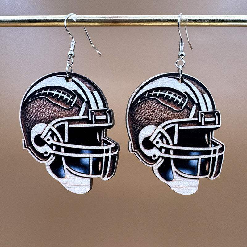 Wholesale Super Bowl Football Wooden Single Sided Printed Earrings
