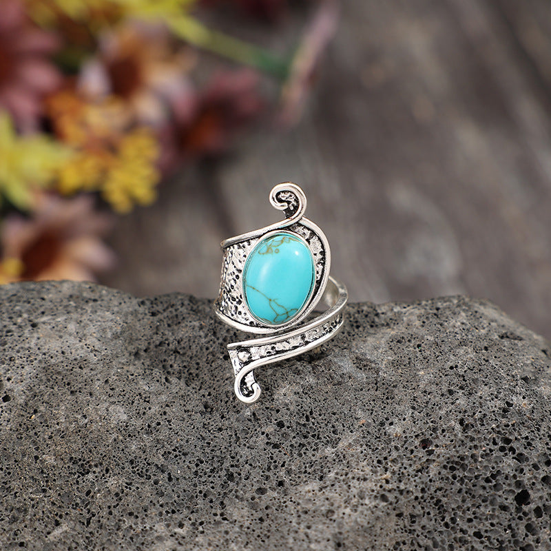 Wholesale Vintage style open-faced turquoise alloy ring