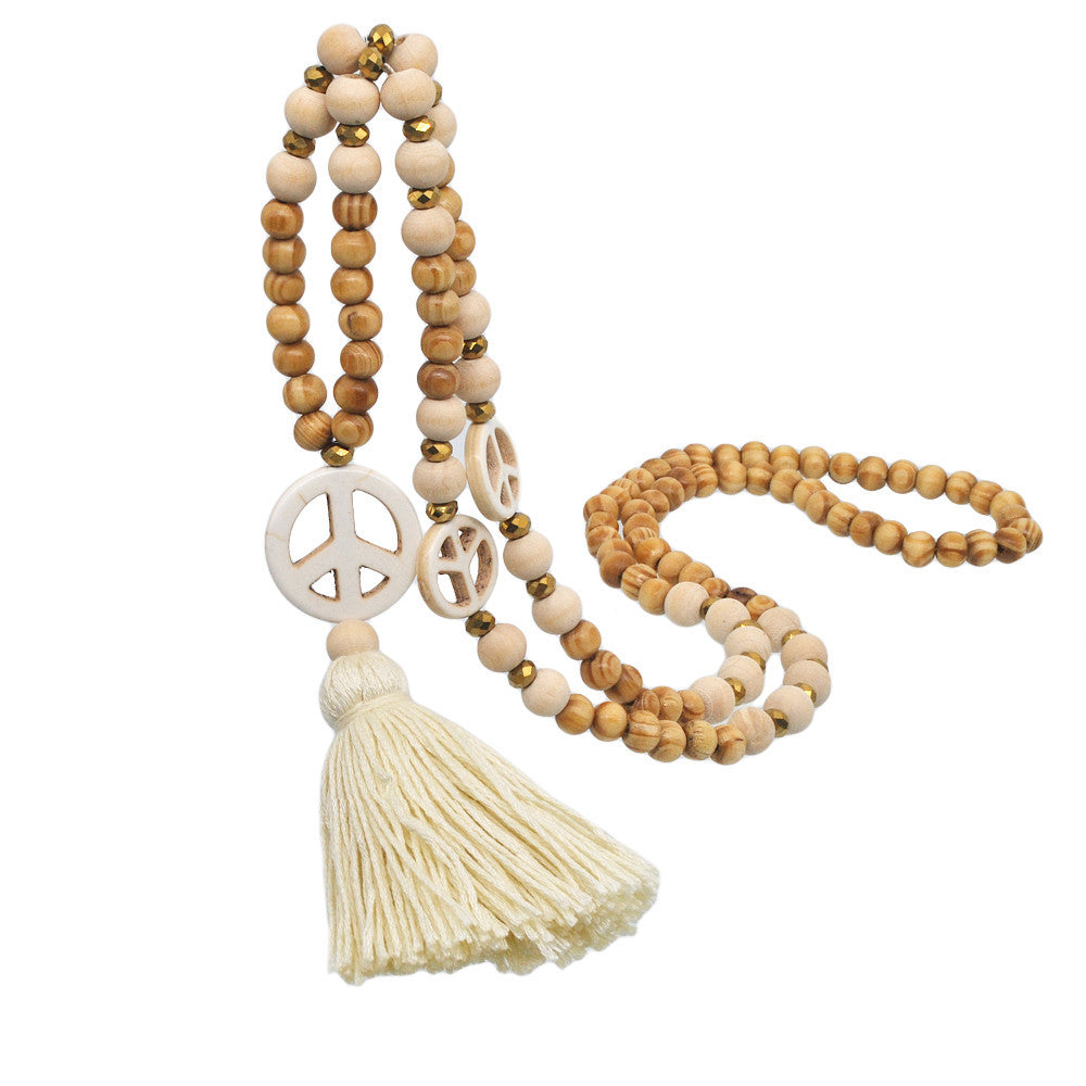 Wholesale Wooden Beaded Tassel Necklace