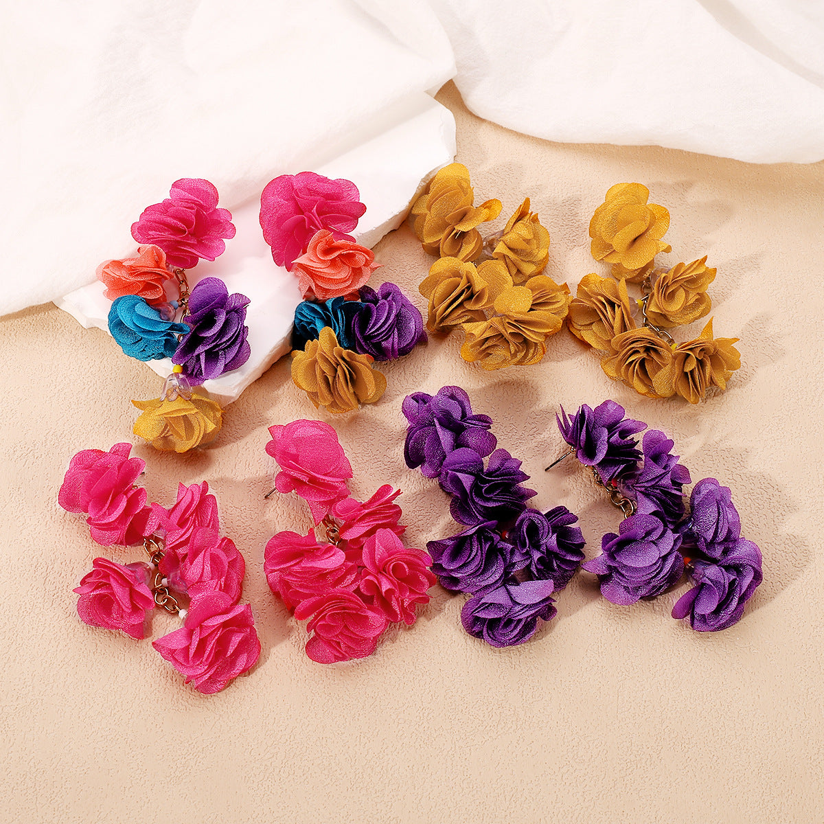 Wholesale Exaggerated Bohemian Colorful Flower Tassel Earrings