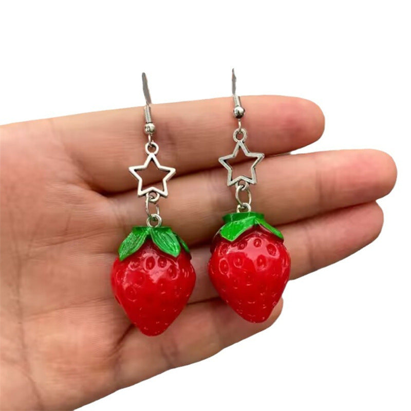 Wholesale Cute Fruit Five pointed Star Strawberry Hollow Star Earrings