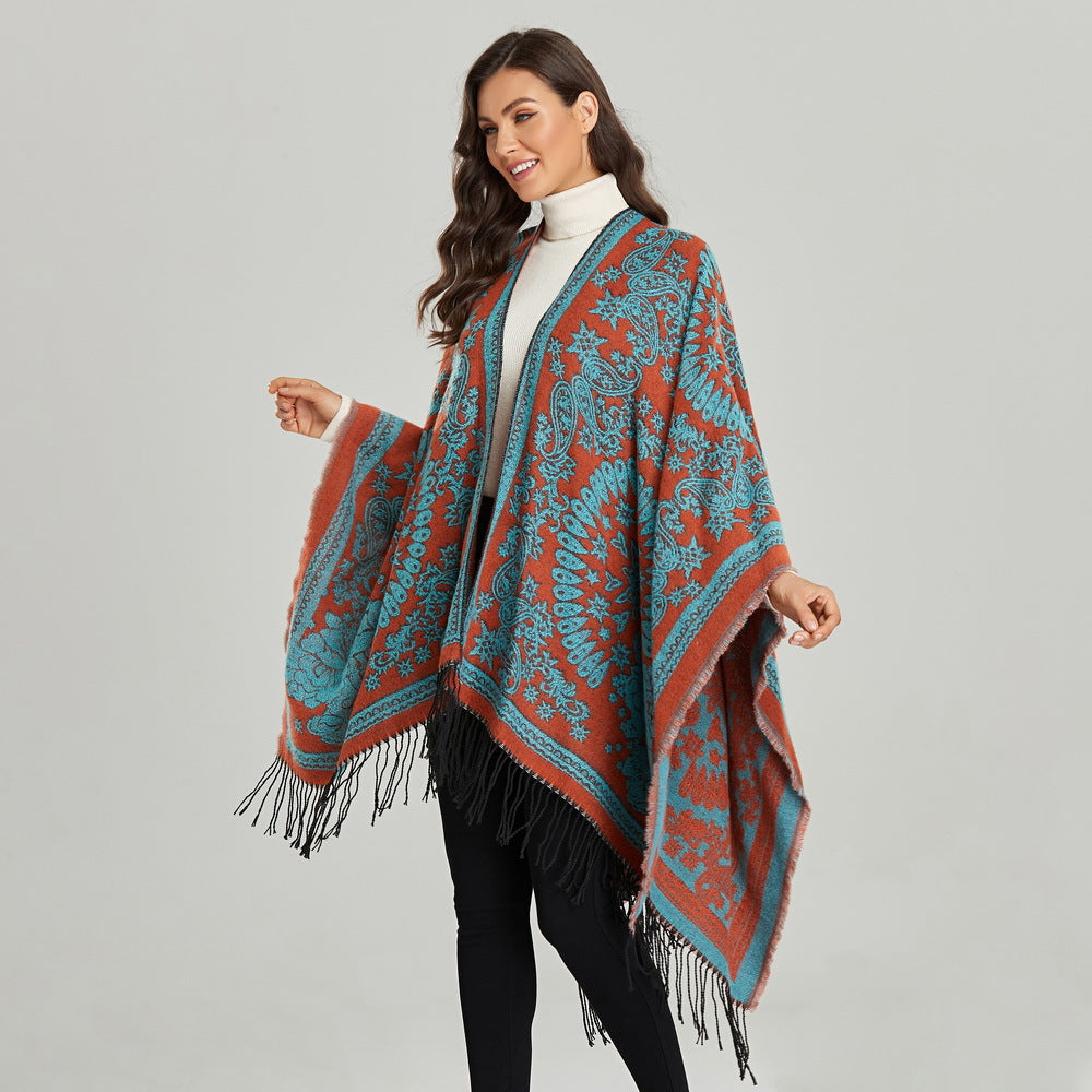 Wholesale Retro Ethnic Style Shawl with Split Open Cape Scarf