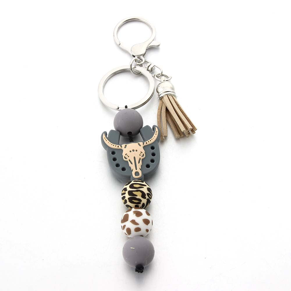 Wholesale Western Style Cow Head Beaded Keychain
