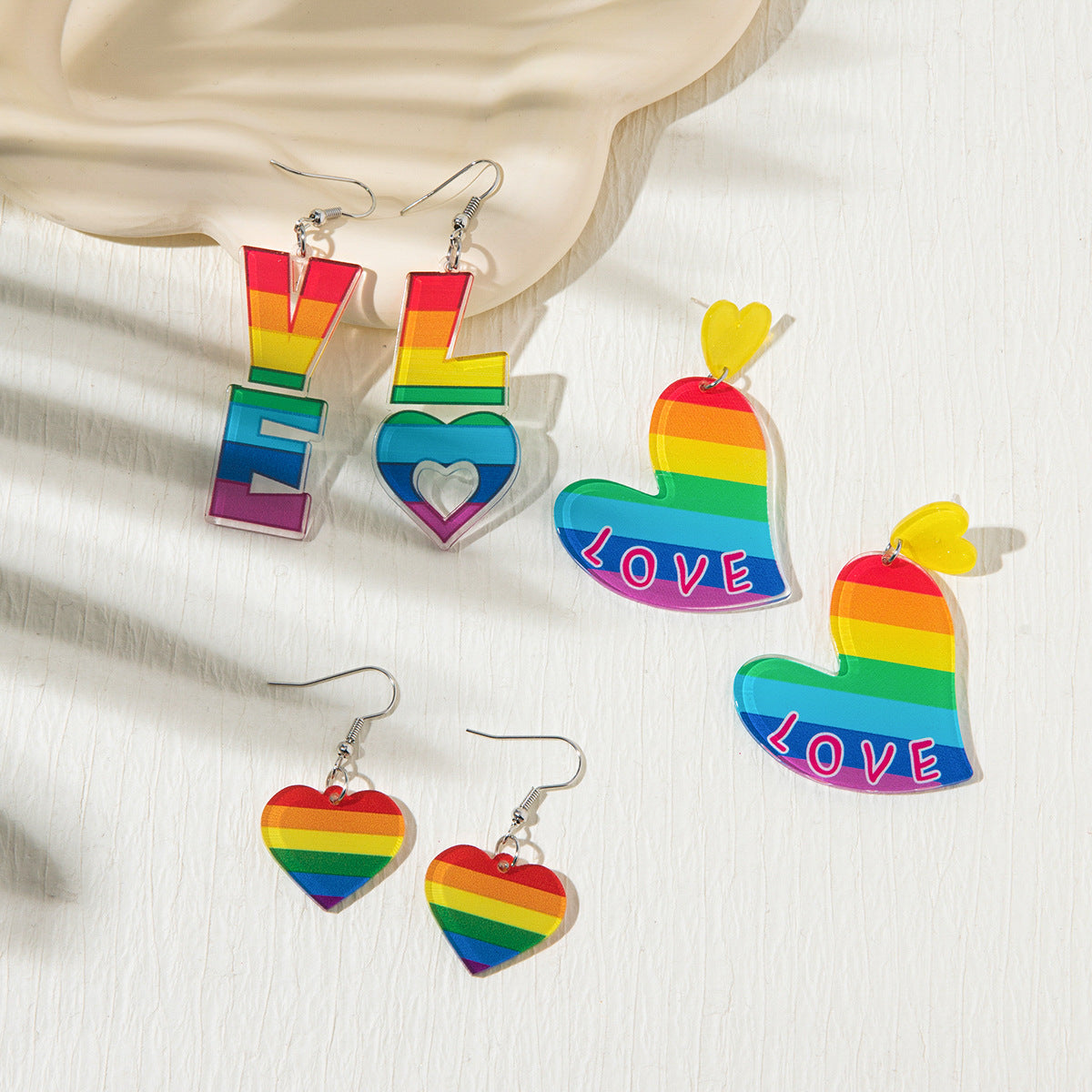 Wholesale Valentine' s Day Rainbow Love Acrylic Earrings