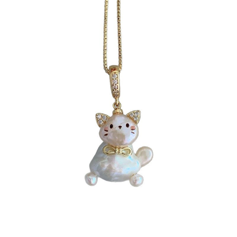 Wholesale Cartoon Cute Pet Pearl Cat Pendant Necklaces