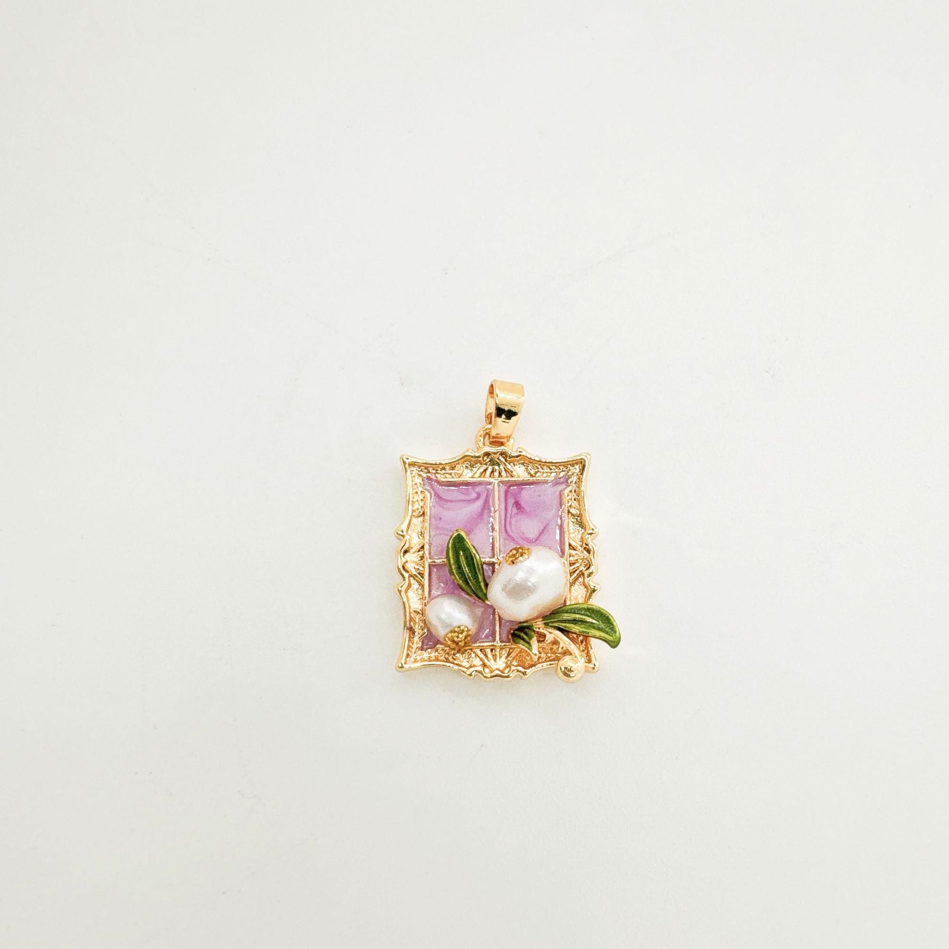 Wholesale Copper antique style enameled tulip flower pendant