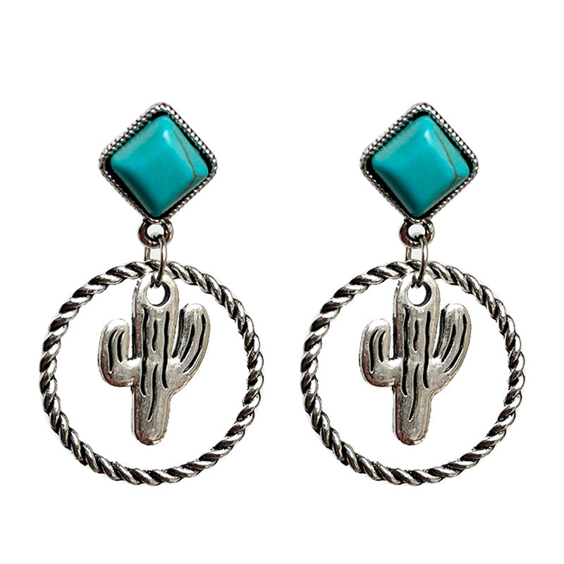 Wholesale Western Style Cactus Sunflower Alloy Turquoise Earrings