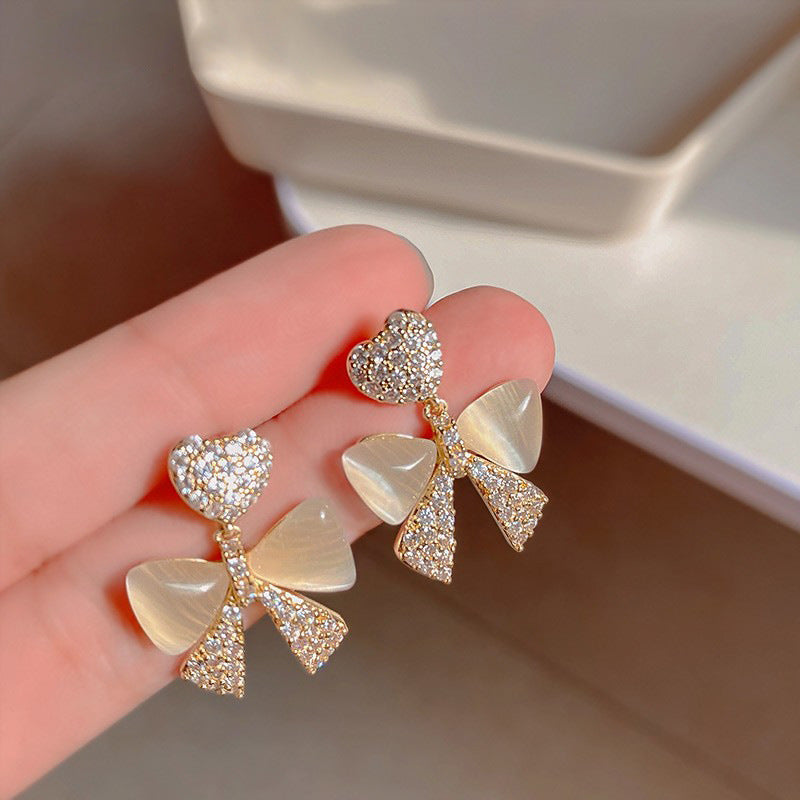 Wholesale Needle Elegant Love Heart Full Drill Crystal Earrings Fashionable High-end Feel Jewelry Accessories