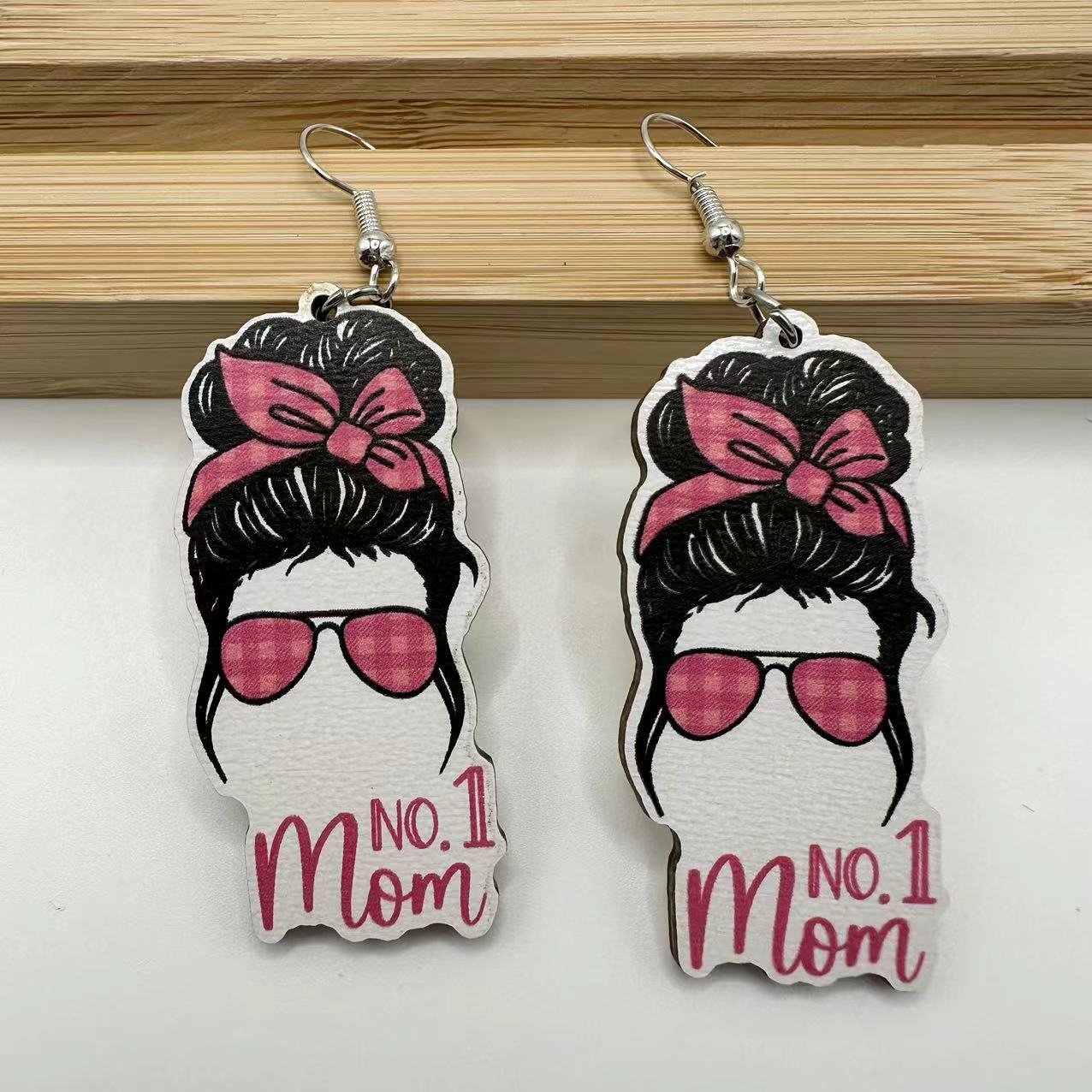 Wholesale Mother' s Day printing sunflower earrings