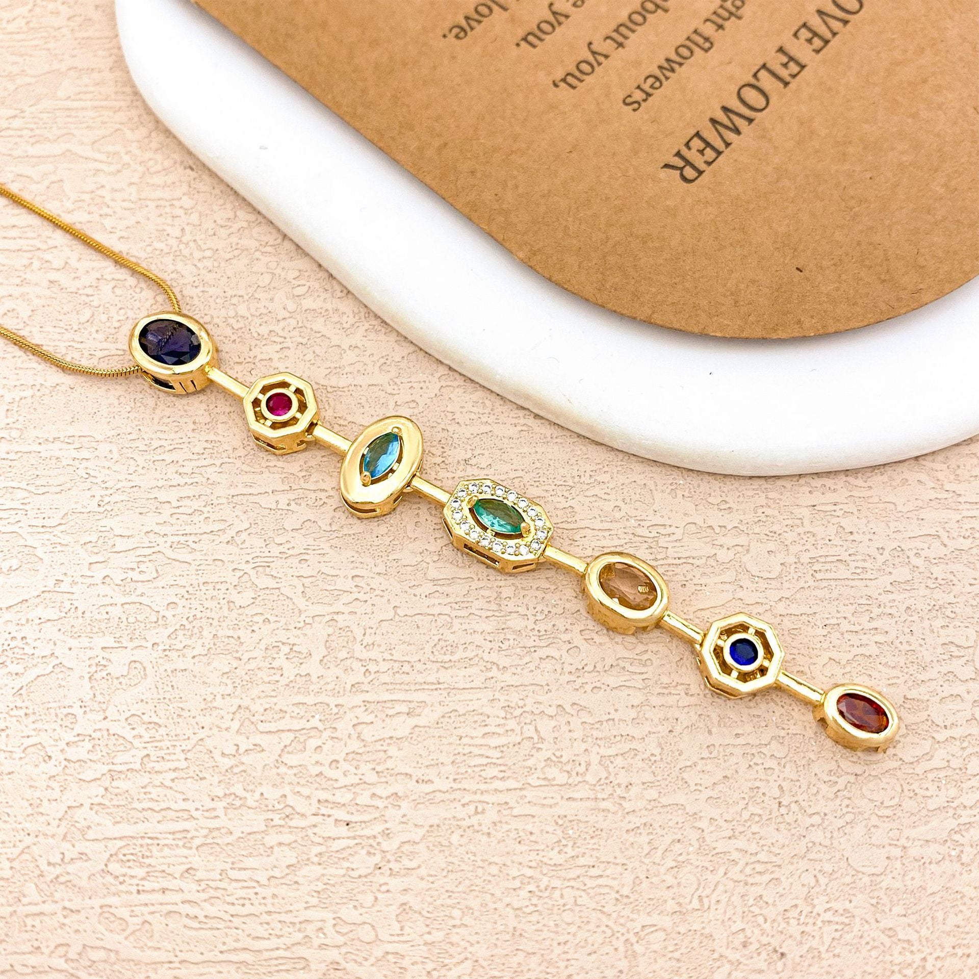 Wholesale Colorful Square Geometric Smart Titanium Steel Necklace Niche Luxury Versatile Accessories