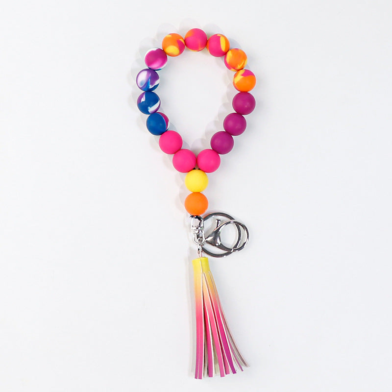 Wholesale 10PCS Silicone Bead Tassel Beaded Bracelet Keychain