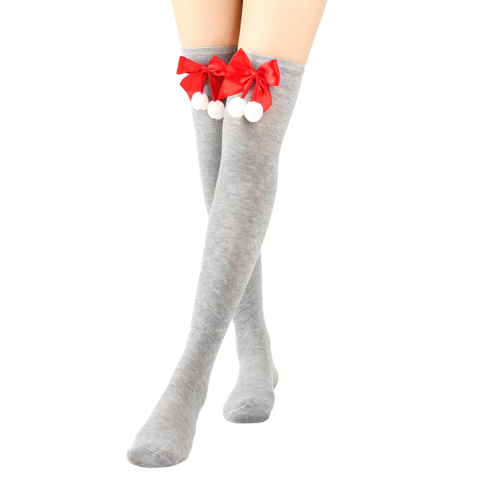 Wholesale Bow Christmas Ball Striped Over-the-Knee Socks