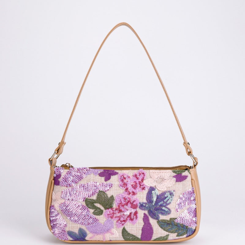Wholesale sequin embroidered flower shoulder bag