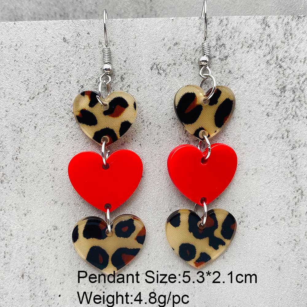 Wholesale Valentine' s Day Leopard Pattern Love Acrylic Earrings