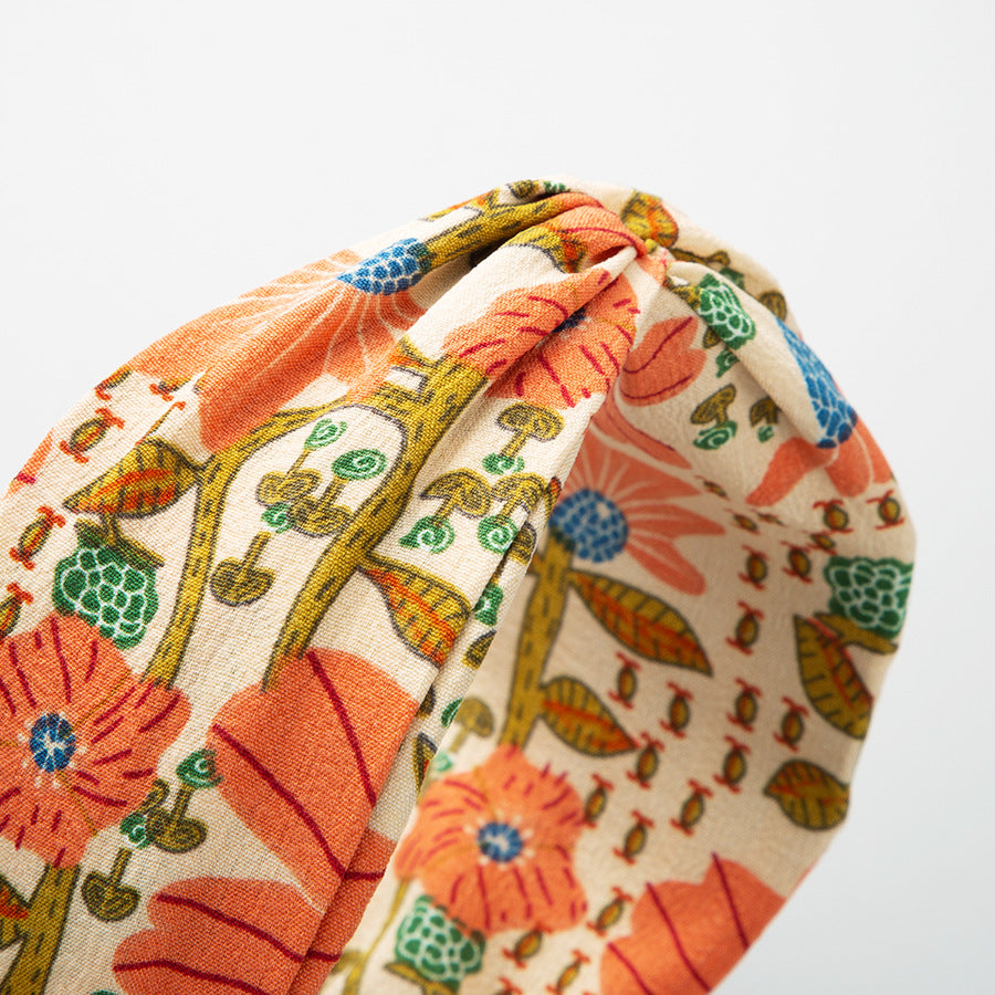 Wholesale Wide Border Printed Fabric Embroidered Twist Headband