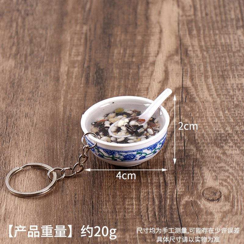 Wholesale Simulation Food 4cm Blue and White Porcelain Bowl Keychain Pendant Chinese Style Gourmet Snack Micro Food Play Model Toy