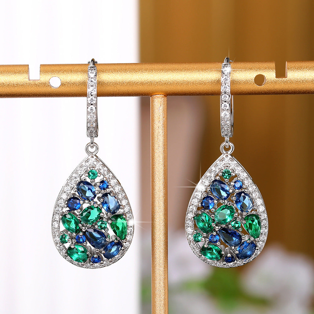 Wholesale Blue Green Gemstone Zircon Copper Earrings