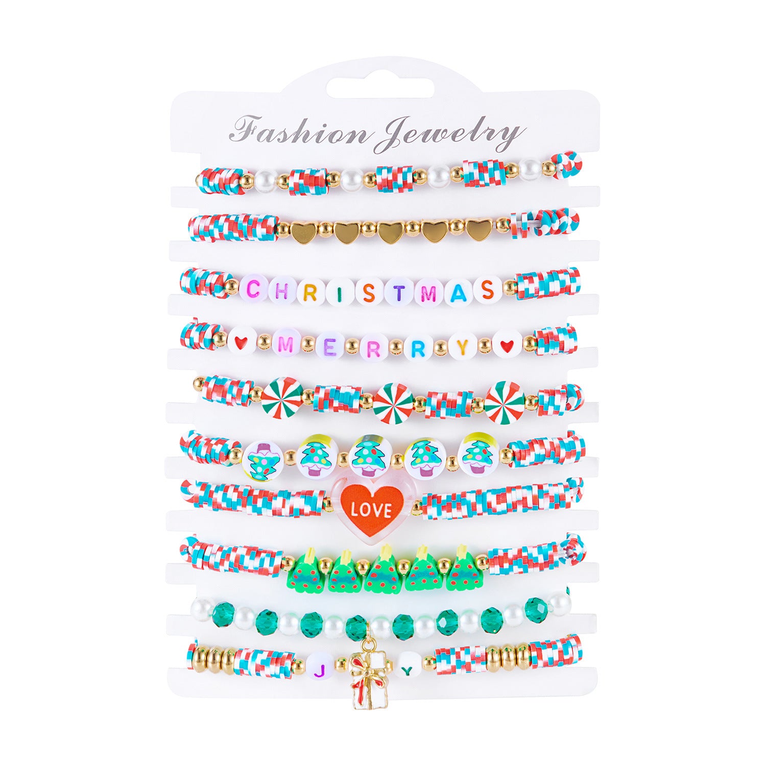 Wholesale Christmas 10pcs letter stretch bead bracelets