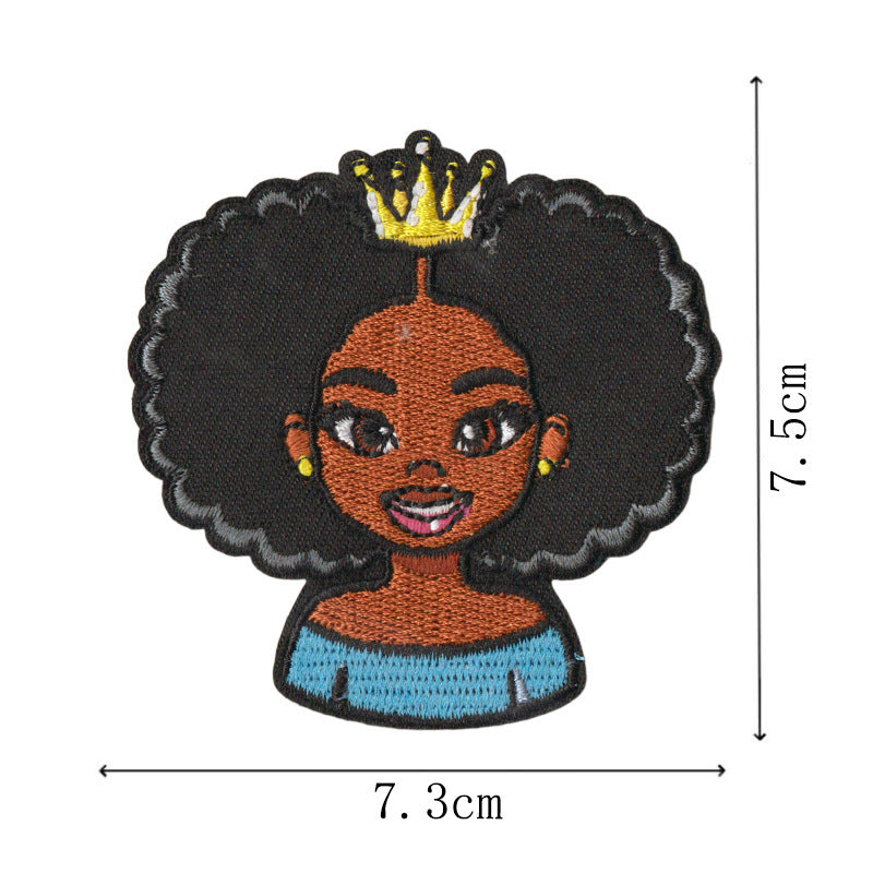 Wholesale Trendy Cartoon Black Girl Embroidered Patch Set Of 9 No Sew Adhesive Applique For Towels Clothing Bags DIY Craft Accessory