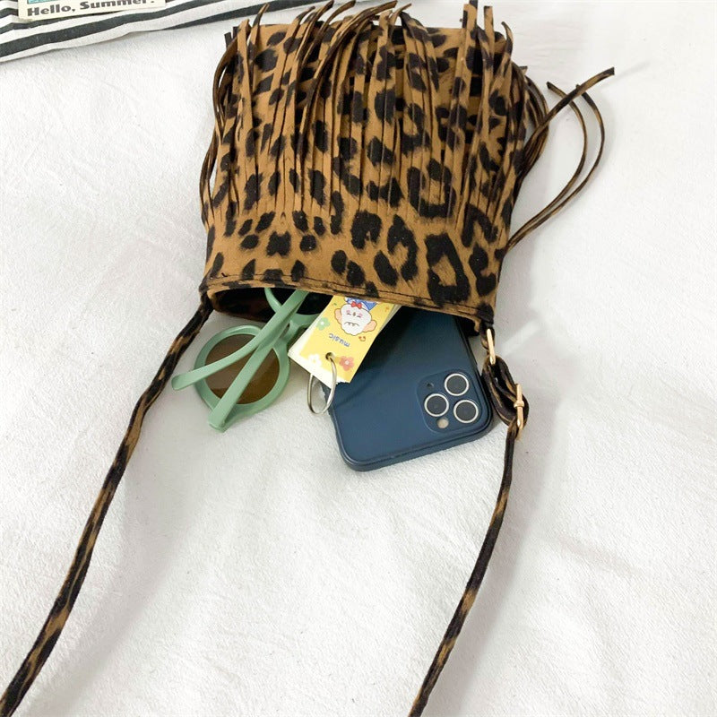 Wholesale PU Leopard Print Tassel Children's Shoulder Crossbody Bag