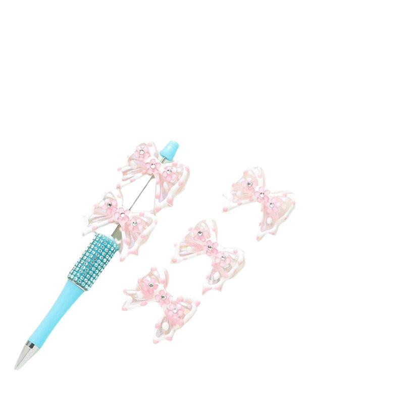 Wholesale 10pcs DIY hand-painted bow straight hole cute acrylic beads