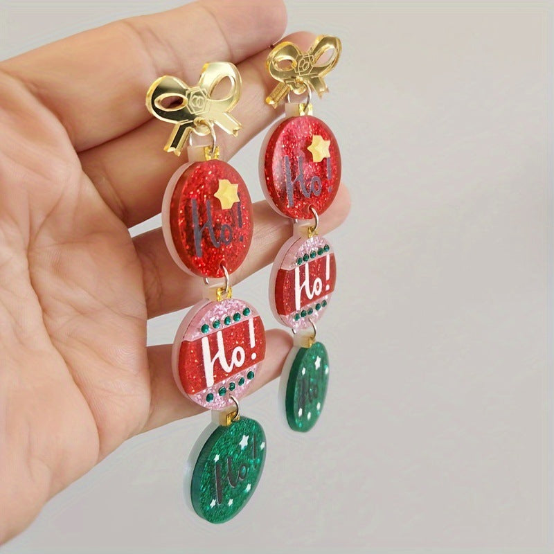 Wholesale Cute Christmas HOHOHO Acrylic Rhinestone Earrings For Women Holiday Gift Jewelry Accessory
