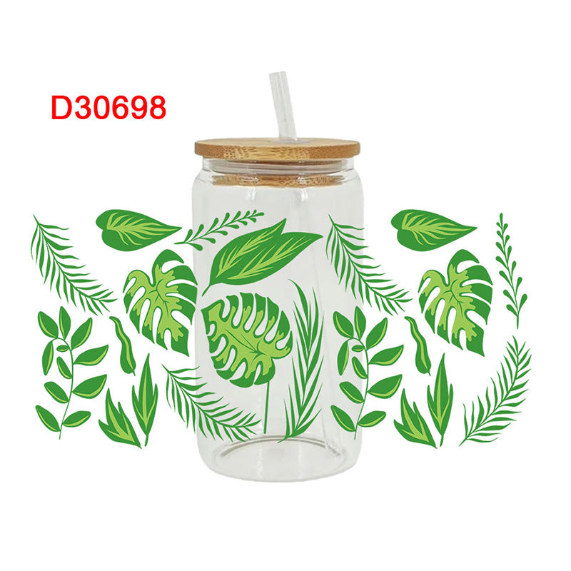 Wholesale Colorful flowers and leaves   16oz Cup UV DTF Wraps