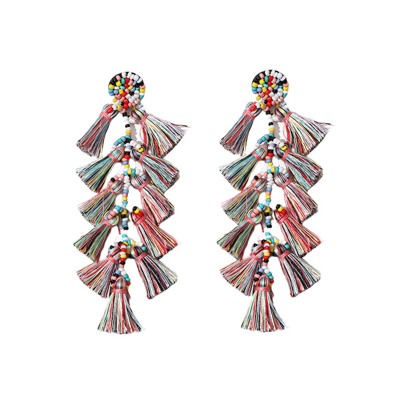 Wholesale Rice Beads Tassel Fabric Earrings