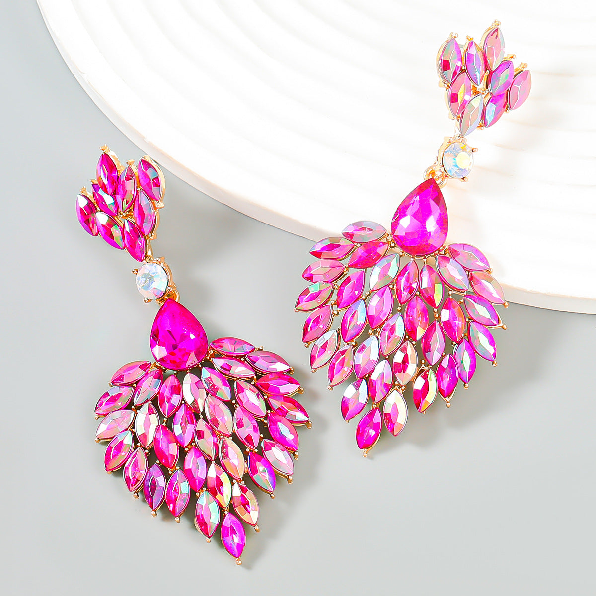 Wholesale Alloy Colored Diamond Full Diamond Gemstone Earrings