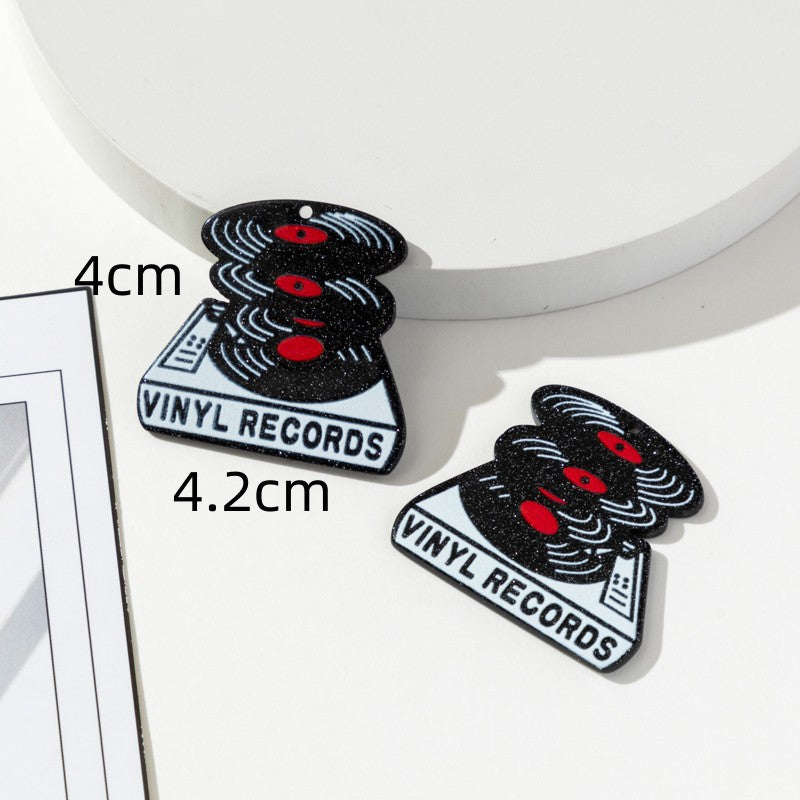 Wholesale 10pcs Retro Phonograph DJ Acrylic Double-sided Color DIY Accessories