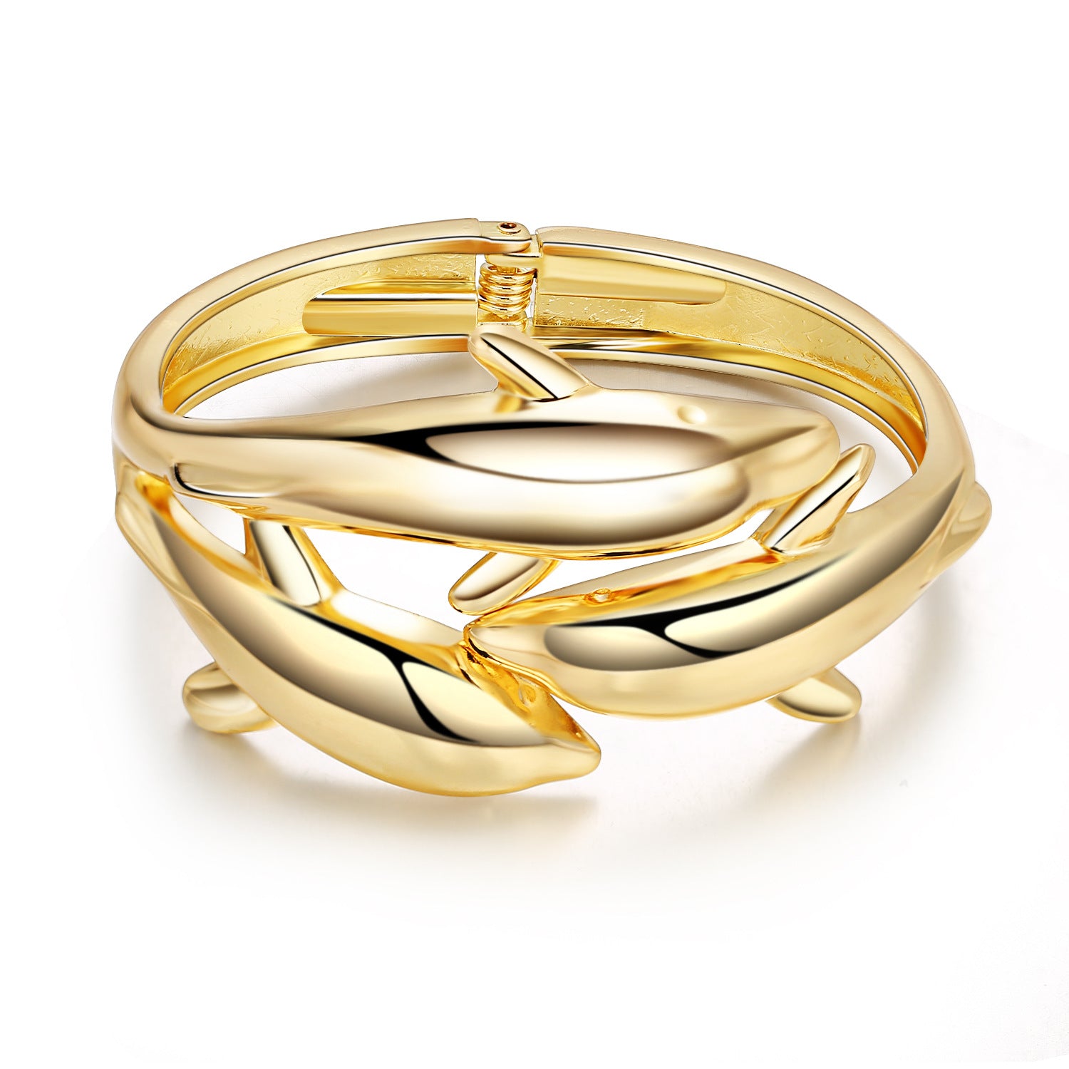 Wholesale Three Headed Dolphin Double Color Block Open Spring Bracelet