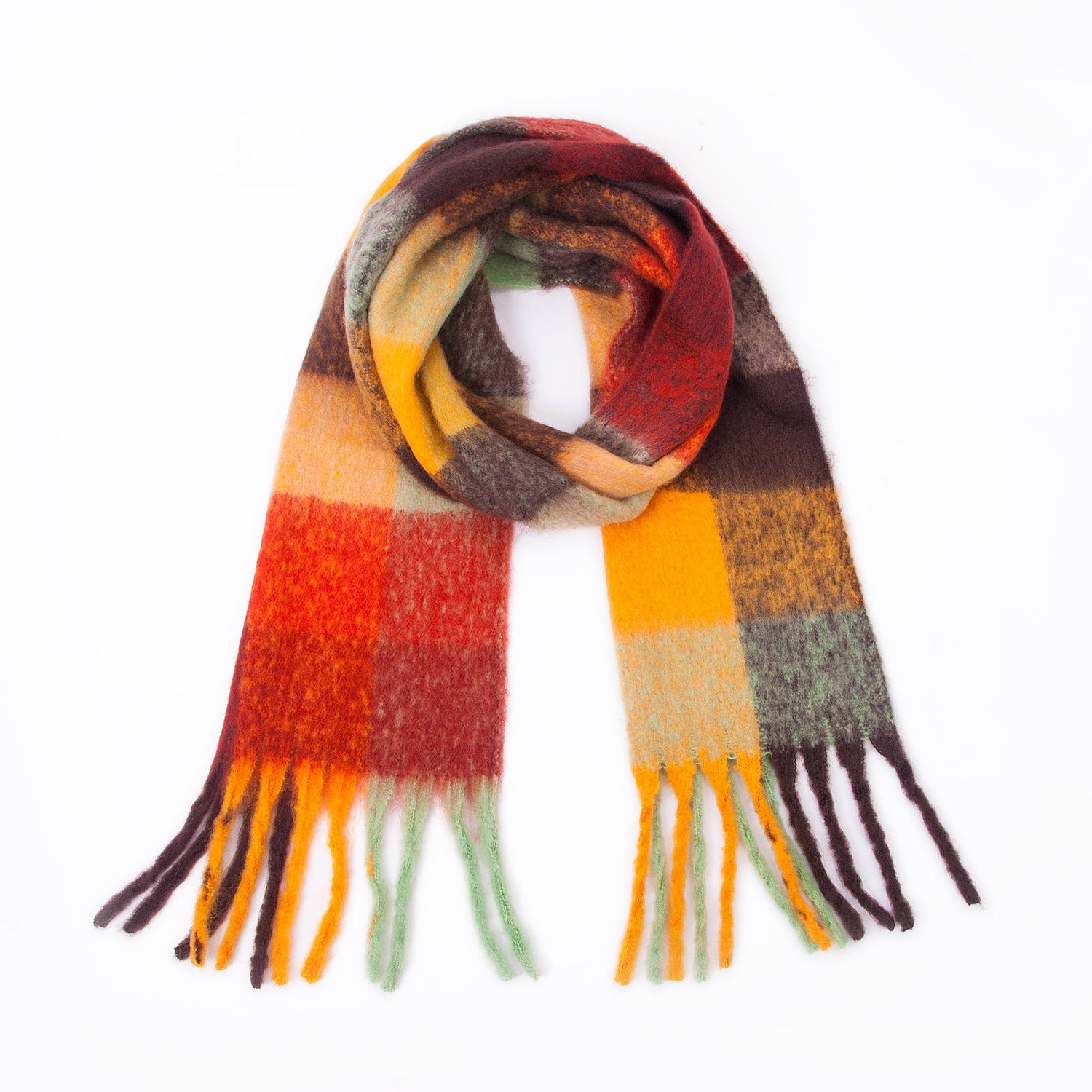 Wholesale Circle Yarn Thickened Shawl Imitation Mohair Thick Beard Colorful Plaid Polyester Scarf