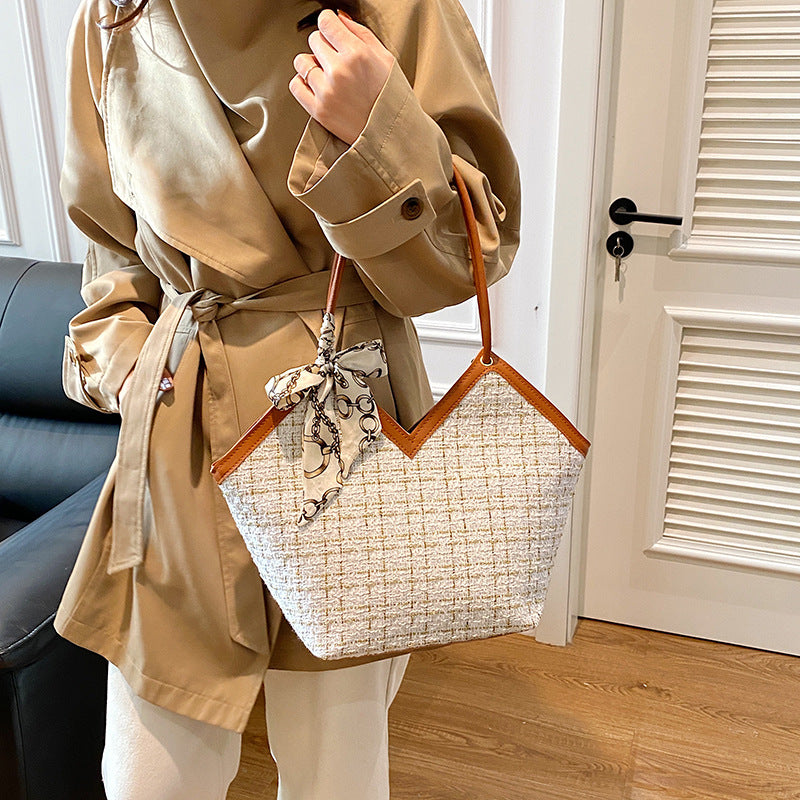 Wholesale Large Capacity Tote Bag Stitching Contrast Plaid Shoulder Bag