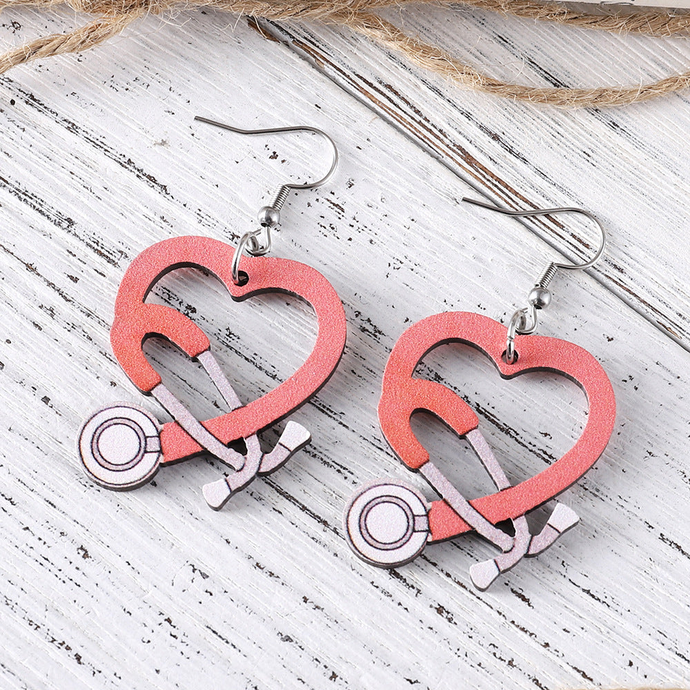 Wholesale Heart Hollow Pendant Earrings Double-Sided Jewelry