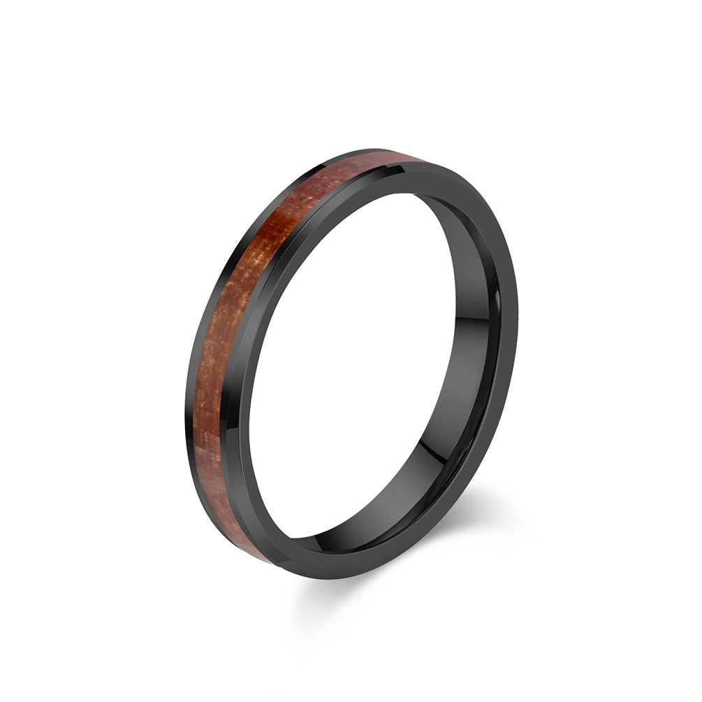Wholesale Simple 468MM tungsten steel inlaid wood grain leather ring