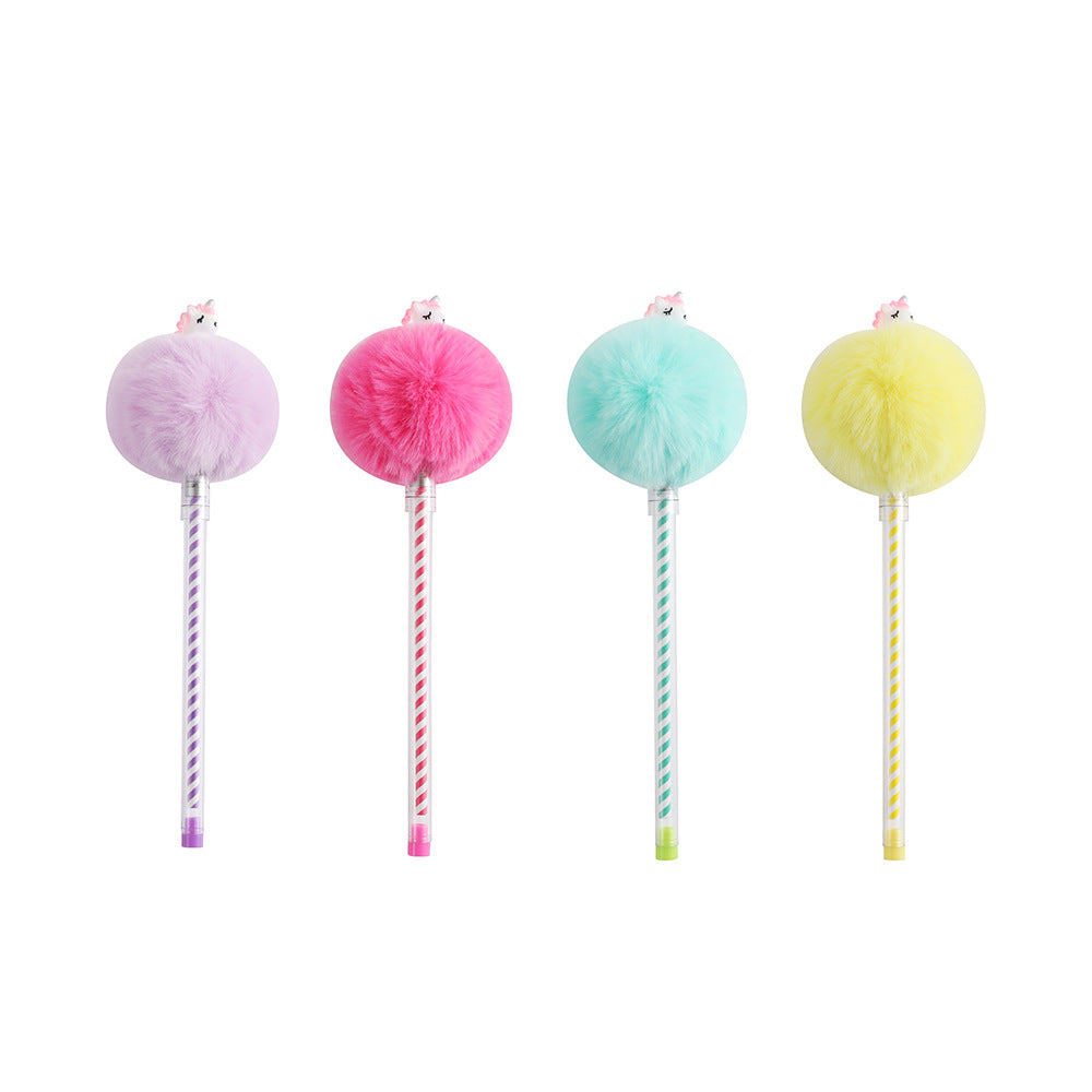 Wholesale Cartoon Plush Student Creative Unicorn Hair Ball Pen