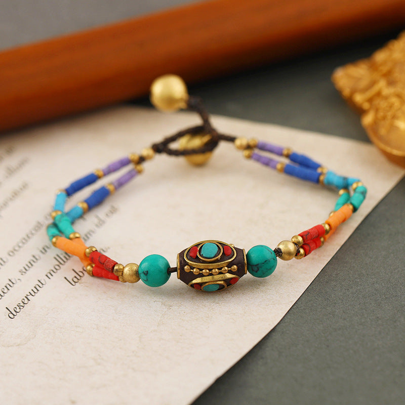 Wholesale Tibetan Retro Nepalese Braided Bell Bracelet
