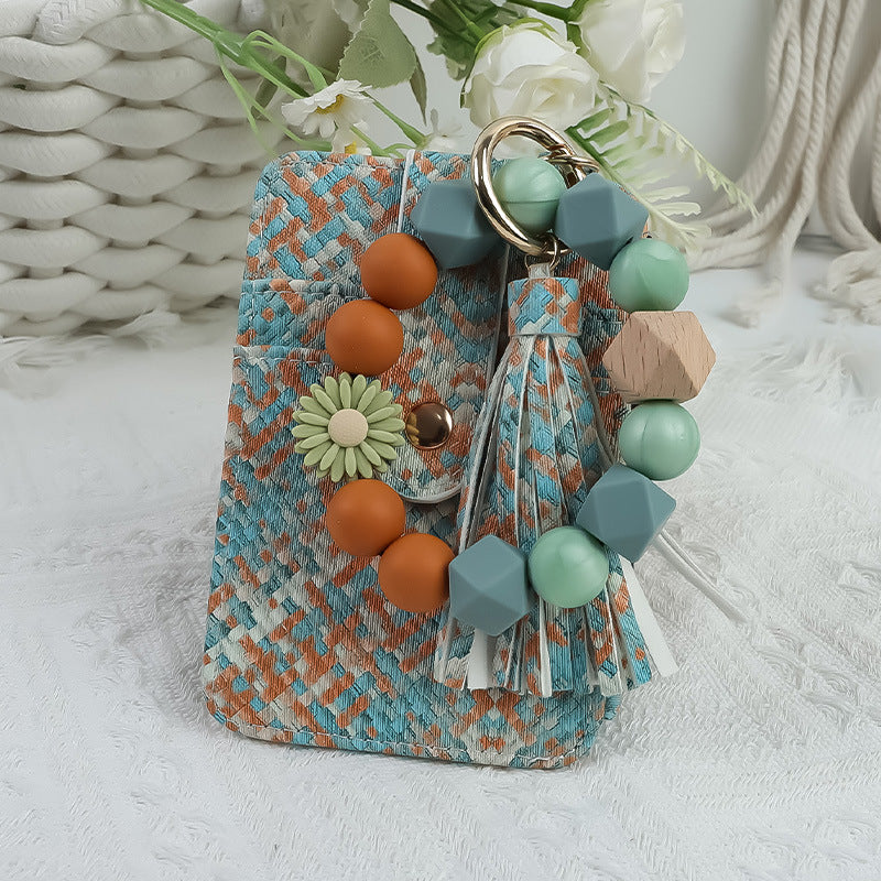 Wholesale Bohemian  Silicone Beaded Wrist Keychain