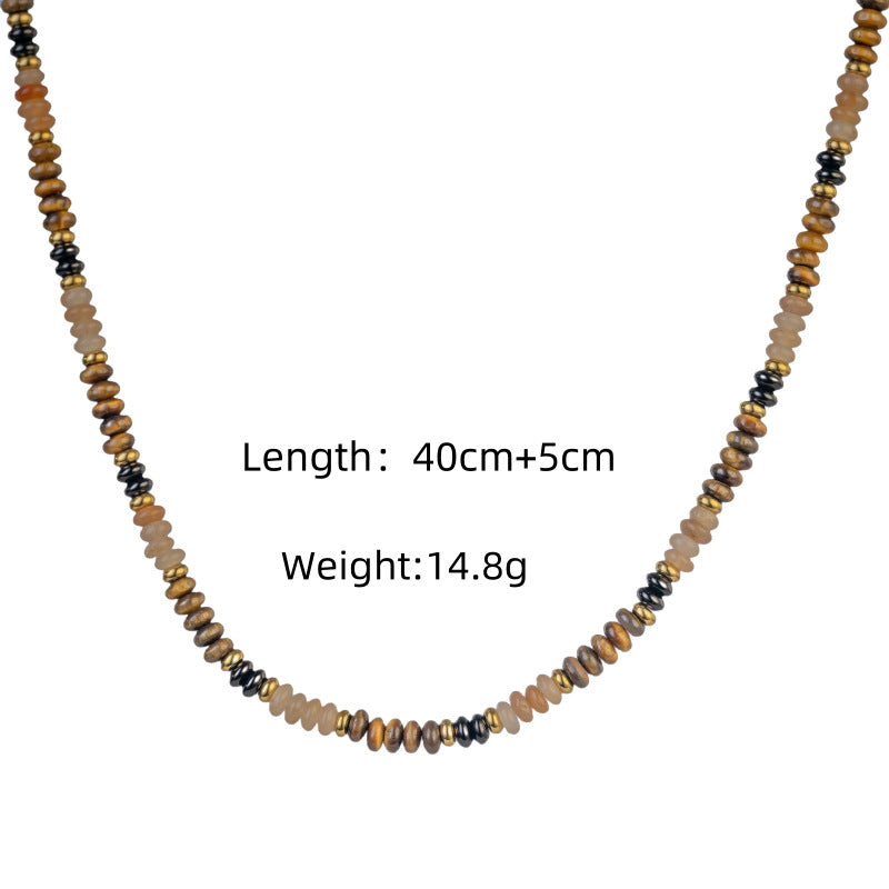 Wholesale Retro Yellow Tiger Stone Series Pendant Stainless Steel Necklace