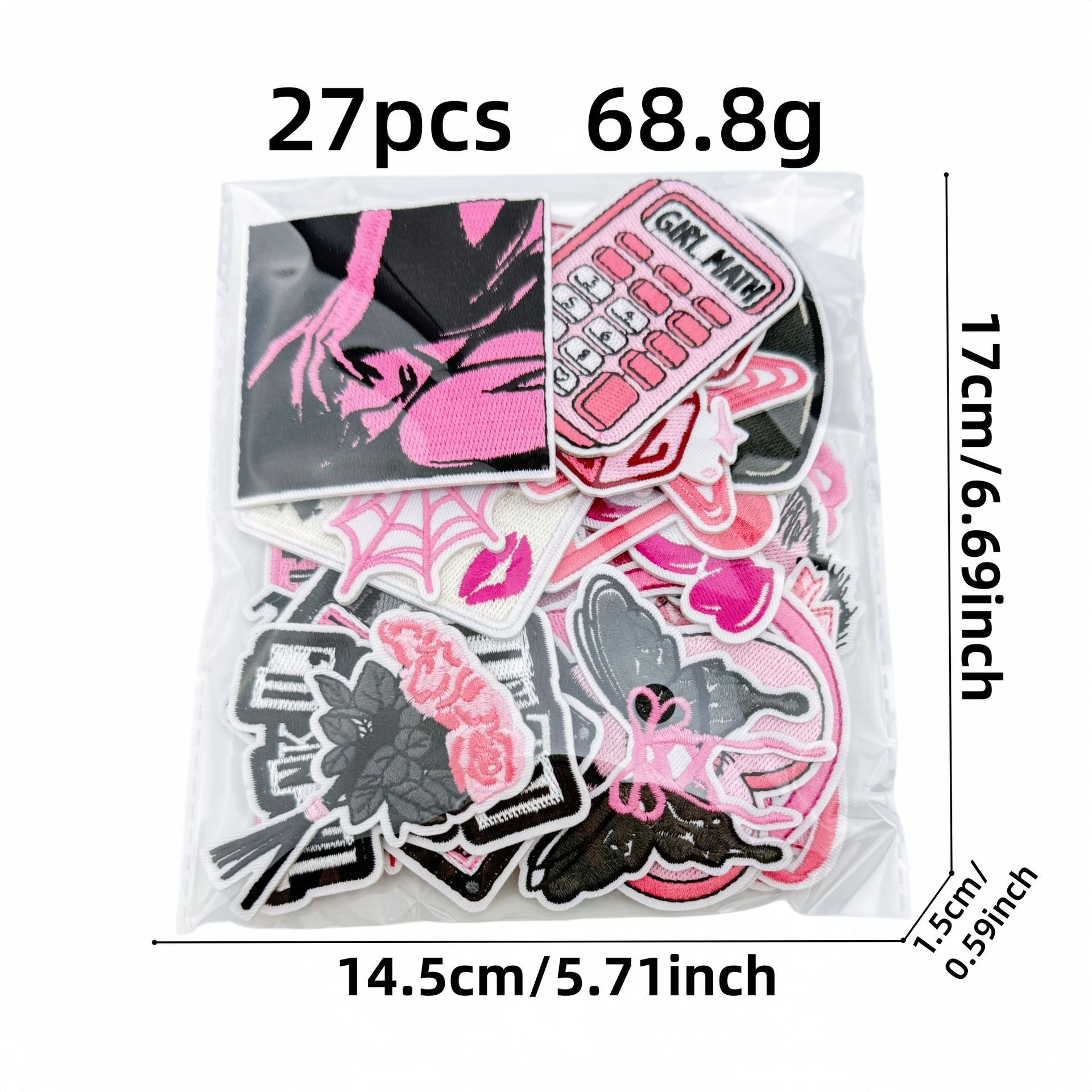Wholesale Y2K Black Pink Urban Cool Embroidered Patch Set 27Pcs Skull Heart Butterfly DIY Decorative Patches For Clothes Bags Fashion Accessory Gift Resale