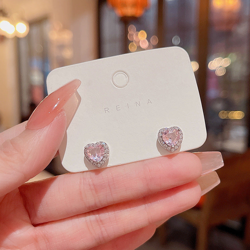 Wholesale Pink Zircon Heart Earrings