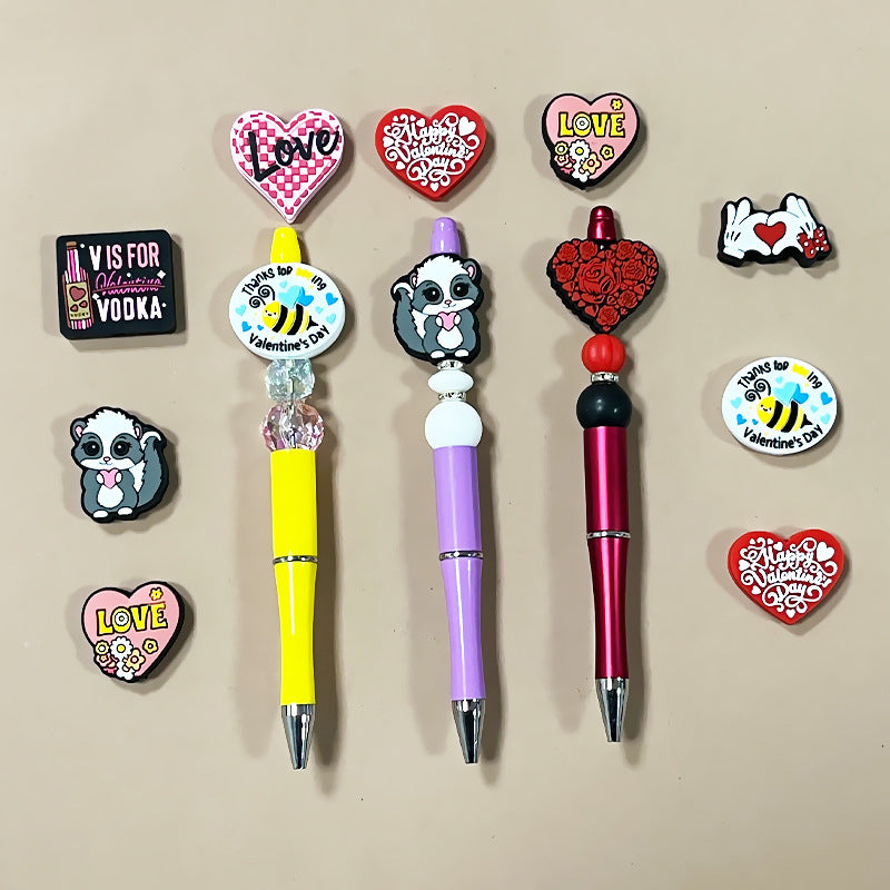 Wholesale   10 pcs/pack  Silicone Glue Beads Heart Valentine' s Day Rose Focal Beads