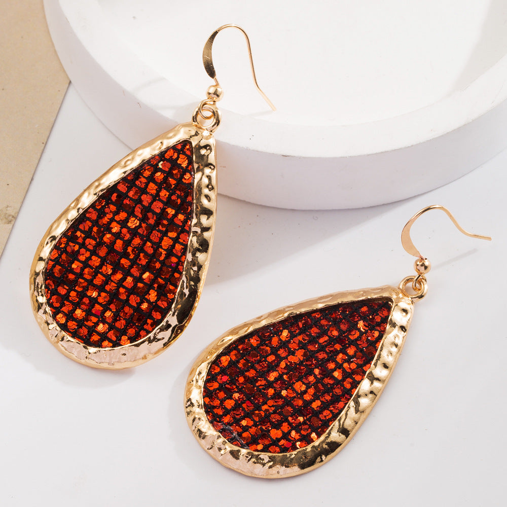 Wholesale Fashion PU Leather Sequin Water Drop Simple Shiny Exaggerated Earrings