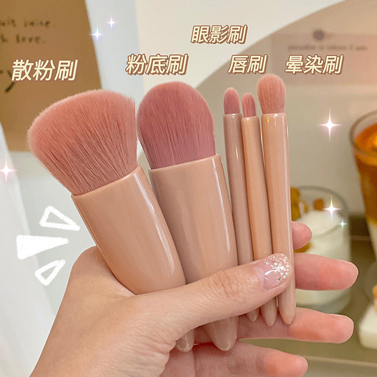 Wholesale Portable 5 Pcs Makeup Brush Travel Set with Mirror Mini Powder Brush Foundation Brush Eye Shadow Brush