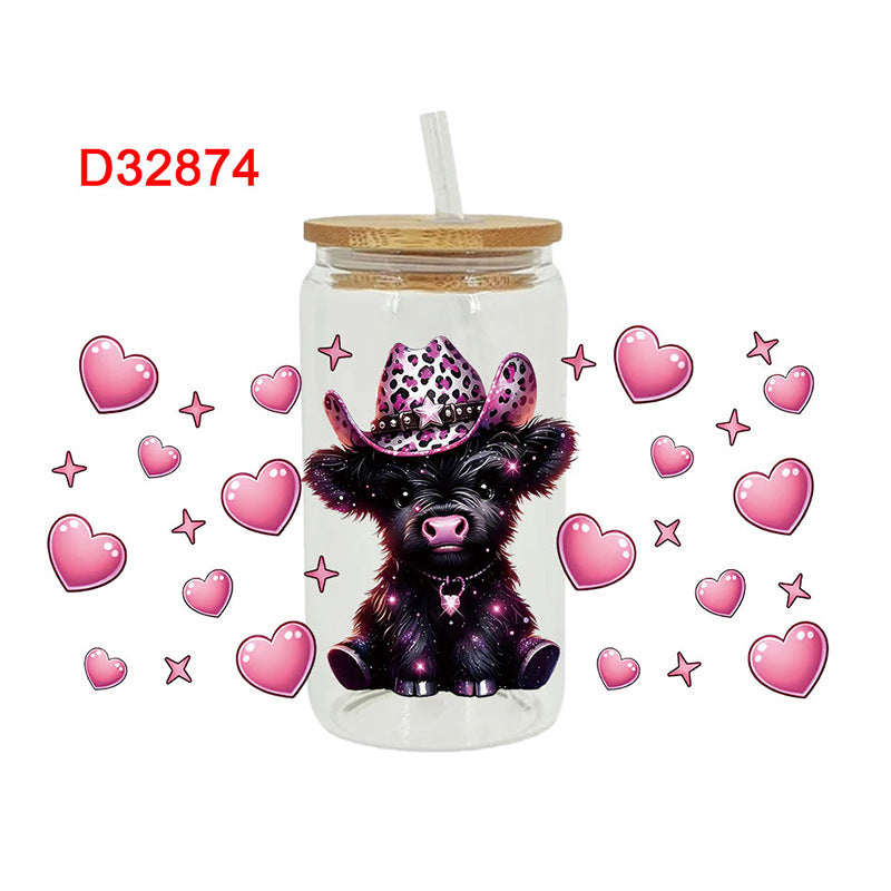 Wholesale Love Bow Cow 16oz Cup UV DTF Wraps