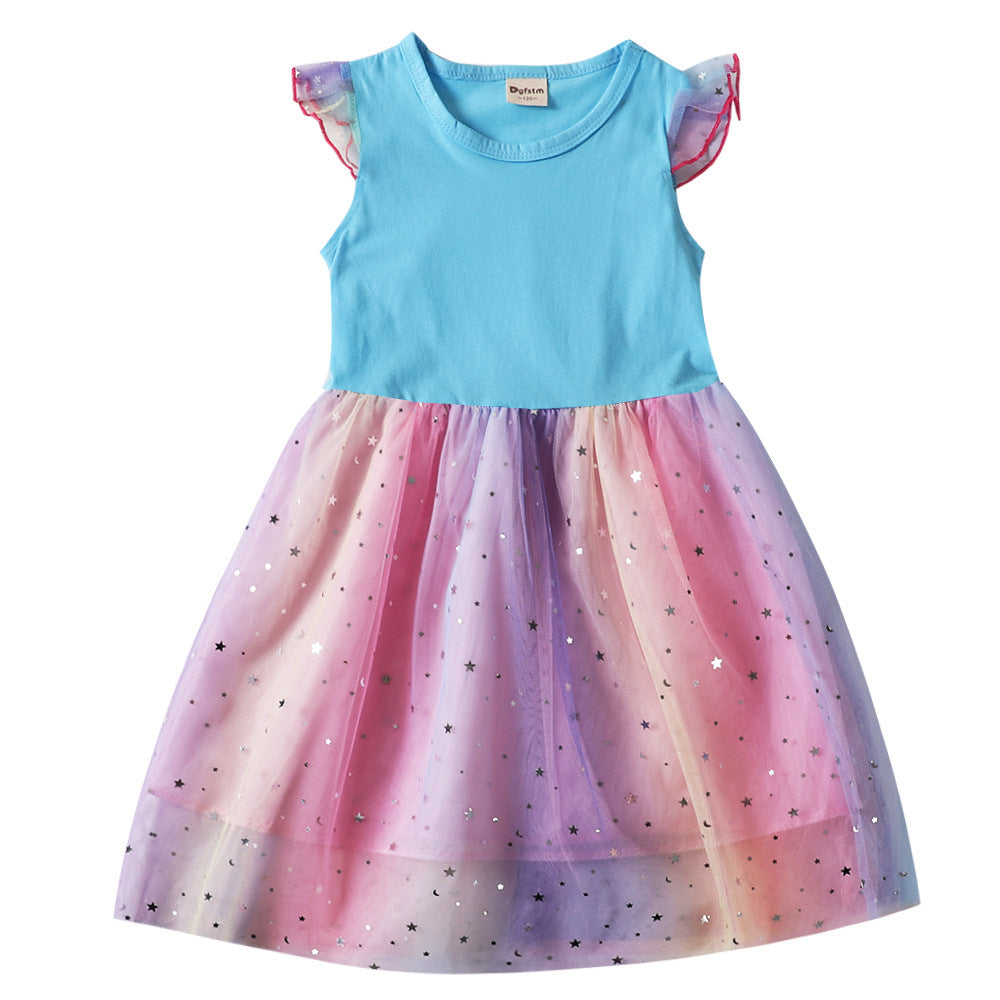 Wholesale Princess Design Girls Summer Short Sleeve Tulle Dress Fashion Toddler Outfit For Party Boutique Resale