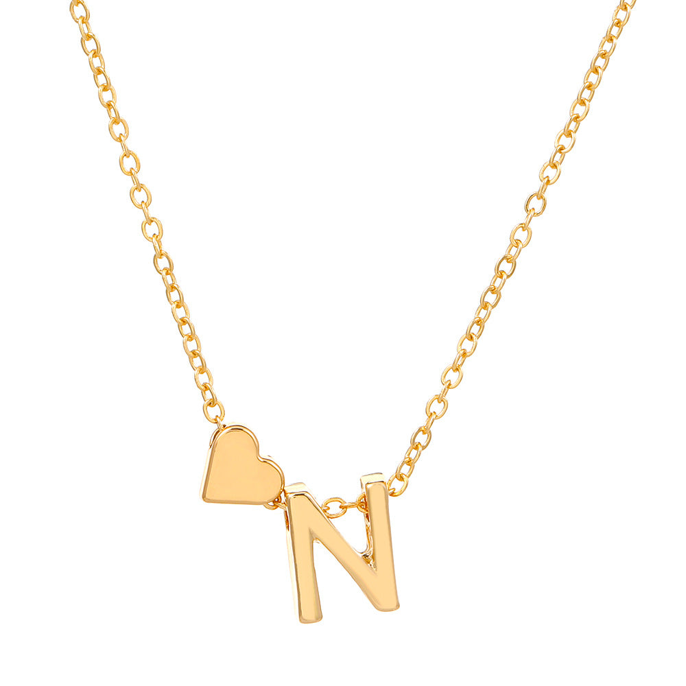 Wholesale love 26 English letters creative heart-shaped short clavicle chain