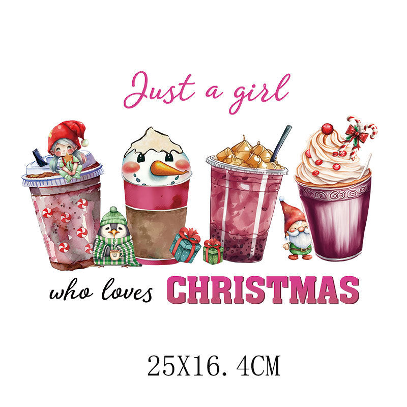 Wholesale Christmas pink heat transfer pattern  UV DTF Ready to Press Transfers Wraps