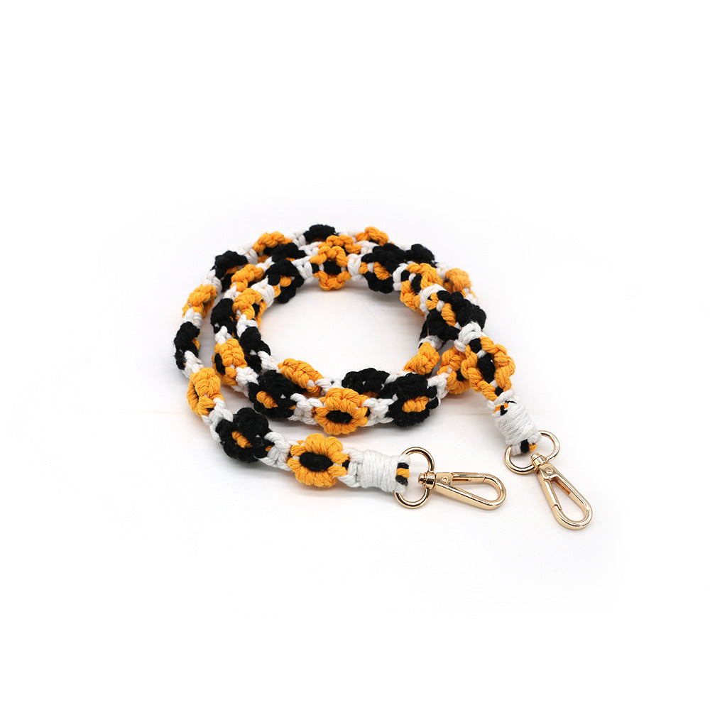 Wholesale Daisy Flower Cotton Rope Woven Mobile Phone Lanyard Keychain